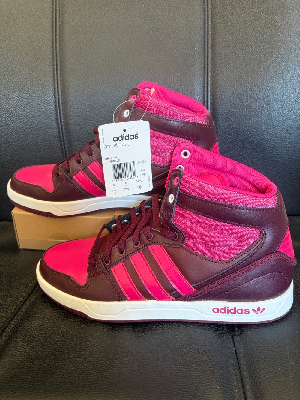 NWT Adidas Court Attitude J High Tops - 
Youth Size 6.5 - Hot Pink/Burgundy
